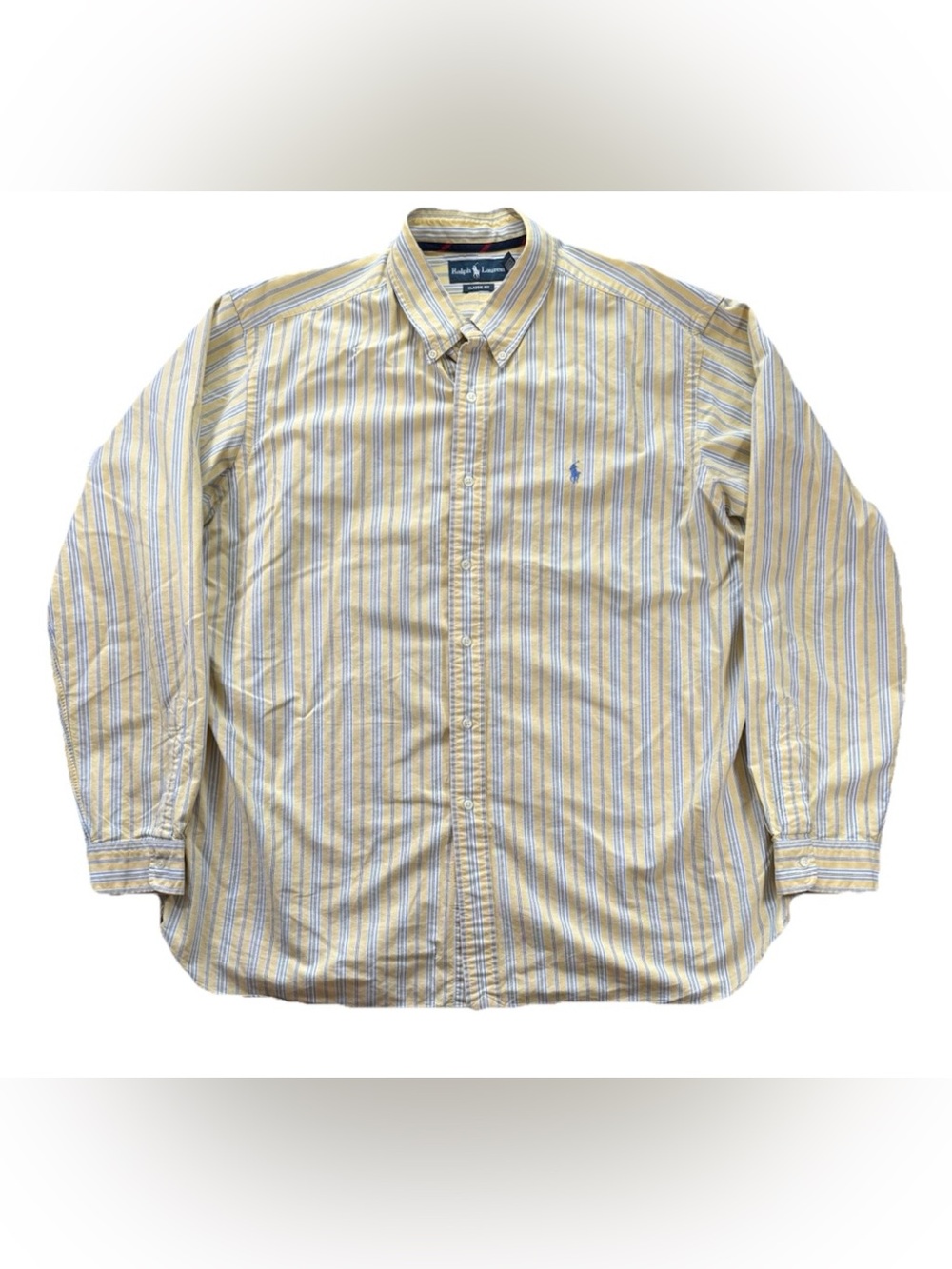 Ralph Lauren Classic Fit Button Down Striped Long Sleeve Shirt Men's XXL Yellow